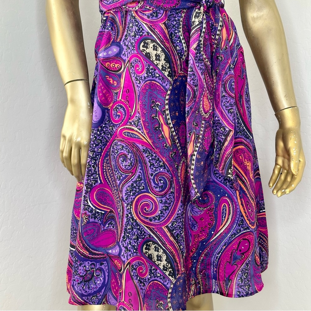 TRINA TURK DEVENDRA ‘ULTRA VIOLET’ 100% Silk fit & flare paisley print dress 0 - Picture 4 of 10